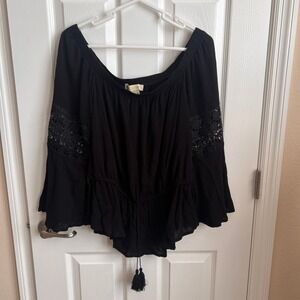 NWT Coco & Shay Black Off Shoulder Top Lace Bell Sleeve Blouse Boho Chic Size XL